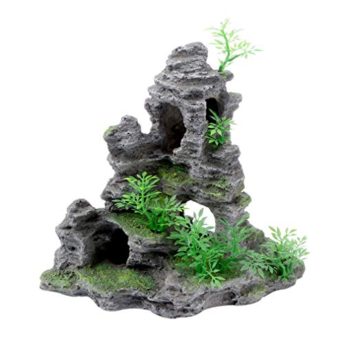 Saim Aquarium Mountain View Stone Ornament, Artificial Mountain Hill View Stone Rock Cave Aquarium Decorations Fish Tank Decor for Betta Cichlids Hideaway Cave, Hermit Crab Hideout - Small - size: 9x4x9inch-S