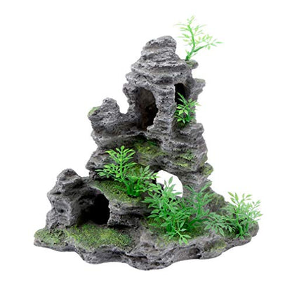 Saim Aquarium Mountain View Stone Ornament, Artificial Mountain Hill View Stone Rock Cave Aquarium Decorations Fish Tank Decor for Betta Cichlids Hideaway Cave, Hermit Crab Hideout - Small - size: 9x4x9inch-S