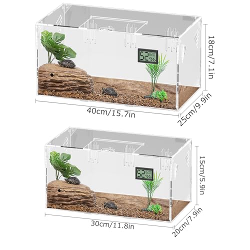 Acrylic Tarantula Enclosure, Reptile Terrarium Breeding Tank w/Temperature Hygrometer,Habitat Reptiles Feeding Box Isopod Terrarium Cage for Insect Lizard Home Office (Reptile-Tank-L(No Tray)) - size: Reptile-Tank-L(No Tray)