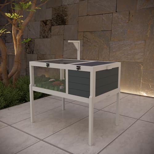 Turtle Habitat Enclosure, Large Wooden Tortoise House for Indoor and Outdoor Use, Reptile Enclosure with Openable Roof & Secure Locking System (Grey)