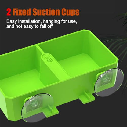 DONGKER Reptile Feeding Ledge,Square Dual-Compartment Reptile Water Food Bowl with 2 Suction Cup for Bearded Dragon Lizard Turtle Tortoise - size: L 5.5"x3.3"x1.4"