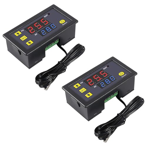 2pcs Digital Temperature Controller W3230 Digital LED Thermostat Switch with Waterproof Probe DC 12V Programmable Heating Cooling Electronic Thermostat Control -50℃ to 120℃ - color: DC 12V