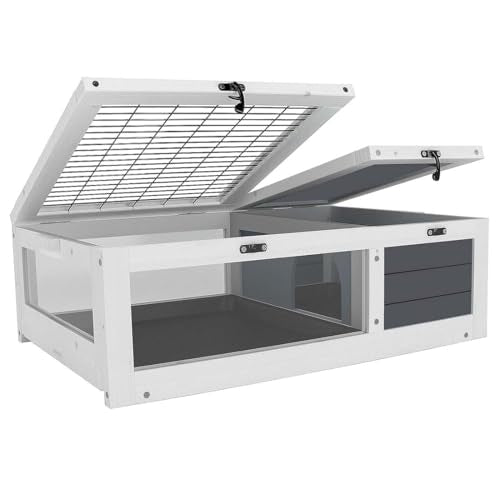 Outdoor Tortoise Enclosure, 39'' Tortoise Habitat with 2 Tray, Box Turtle Cage Indoor for Small Animals Lizards, Wood