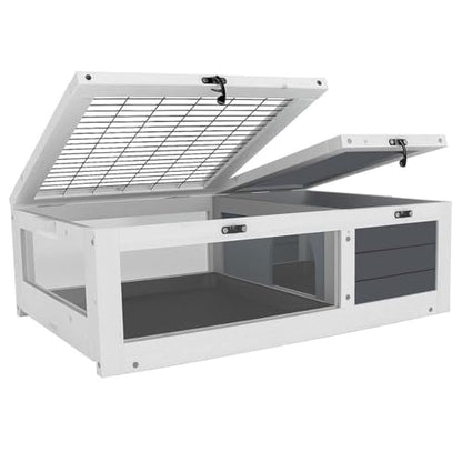 Outdoor Tortoise Enclosure, 39'' Tortoise Habitat with 2 Tray, Box Turtle Cage Indoor for Small Animals Lizards, Wood