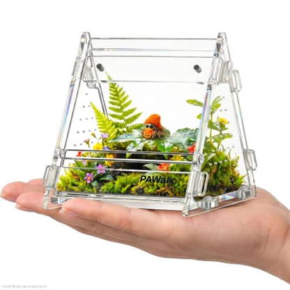 Triangular Jumping Spider Enclosure, Acrylic Terrarium with Magnetic Doors, 0.8mm Micro-Ventilation& Escape-Proof Design for Tarantulas, Lizards, Small Pets, 3.5”x3.5”x3.5” - size: 1pack, 3.5”x3.5”x3.5”