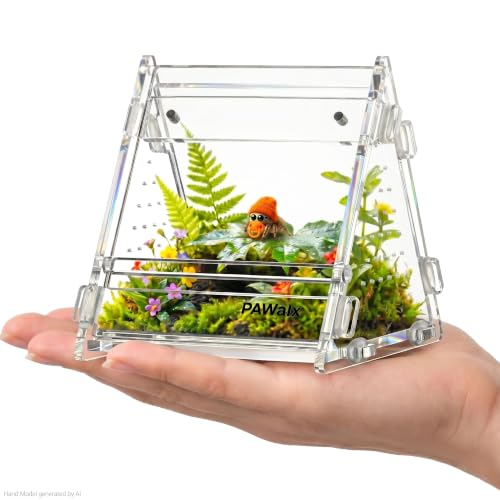 Triangular Jumping Spider Enclosure, Acrylic Terrarium with Magnetic Doors, 0.8mm Micro-Ventilation& Escape-Proof Design for Tarantulas, Lizards, Small Pets, 3.5”x3.5”x3.5” - size: 1pack, 3.5”x3.5”x3.5”