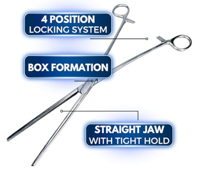 ADROIT 10" (26 cm) Stainless Steel Straight and Curved Hemostat Forceps | Quick-Release Clamp | Robust Grip "Teeth" | Great for Sewing, Fishing, Jewelry Making, Multi-Use - size: 10", style: Straight & Curved