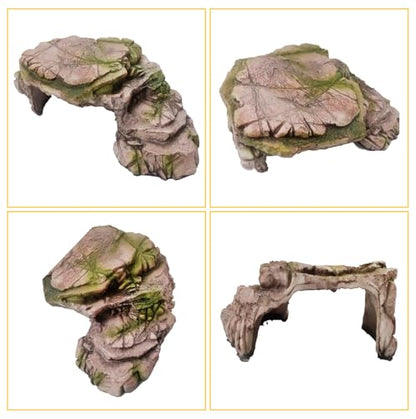 kathson Turtle Basking Platform Resin Bearded Dragon Hides and Caves with Ramp Reptile Resting Terrace Turtle Tank Decorations for Frogs,Tortoise,Lizard,Leopard,Crested Gecko - style: hideout
