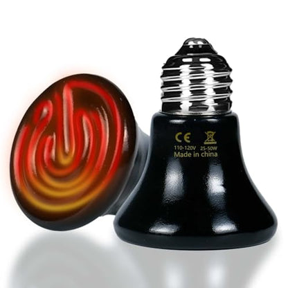 25W Ceramic Heat Emitter (2-Pack) - Reptile Heat Lamp, No Light Emitting Coil Bulb for Reptile Tanks, Terrariums, Brooders & Chicken Coops - E26 Base for Turtle, Lizard, Bearded Dragon, Snake