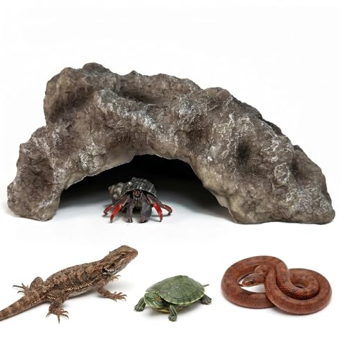 Reptile Rock Cave Hideout, Simulation Natural Rock Habitat Decor, Resin Reptile Hide Cave for Lizard, Gecko, Bearded Dragon, Snake, Tortoise, Amphibians Tank Accessories Decoration - color: Rock-L