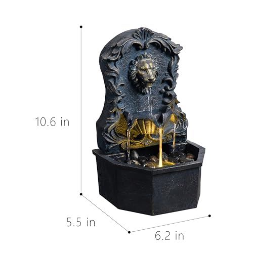 Tabletop Waterfall Fountain with Lion Head – Resin Table Top Water Fountains Indoor for Desk & Home Decor (RJ-21116N)
