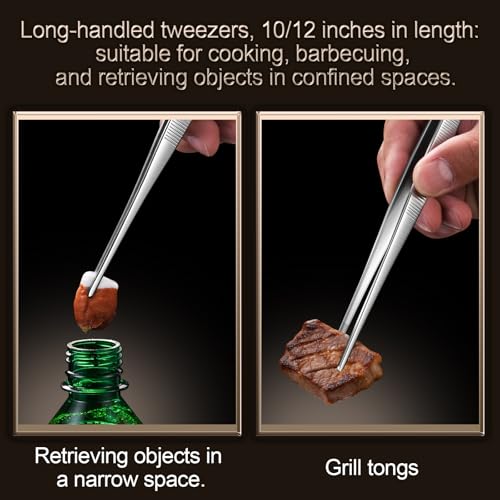 Aniso Long Tweezers, Stainless Steel, 8 inches | Precision Serrated Tip, Cooking Tweezers Tongs， For Barbecue, Hand-Made，Steaks, Bread, Pizza, Salads - size: 8 inches