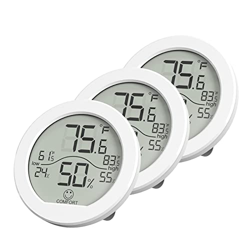 Digital Hygrometer 3 Pack Room Thermometer and Humidity Gauge LCD Hygrometer with Max and Min Records (White) - color: White, size: TH1 x3