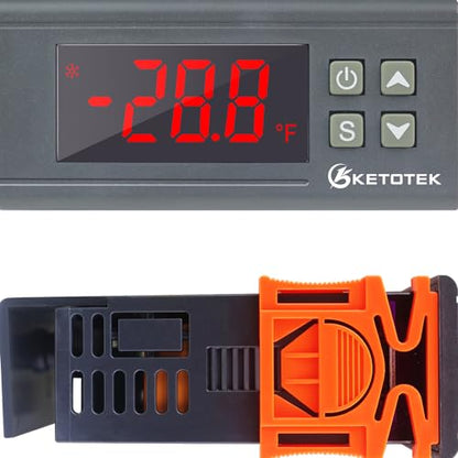 KETOTEK Digital Temperature Controller Fahrenheit &Centigrade Thermostat 120V 16A Relay with Sensor, Heating and Cooling for Homebrew Incubator Greenhouse - style: Output: 16A