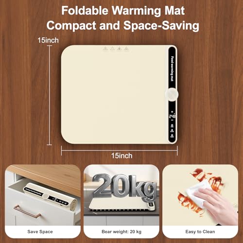 Small Warming Mat for Food 15"x15" - 9-Level Temp Control Silicone Heating Pad for Parties & Buffet,Countertop Electric Food Warmer Tray for Individual 18H Auto-Off Child Lock - size: Beige-S 15*15in