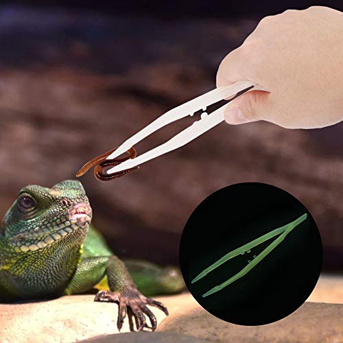 Glow in The Dark Reptile Feeding Tongs 10.6 Inch, Stainless Steel Tweezers with Rubber Tip, Long Curved & Straight Feeder Tool Kit for Bearded Dragon Snake Lizard Terrarium Accesso