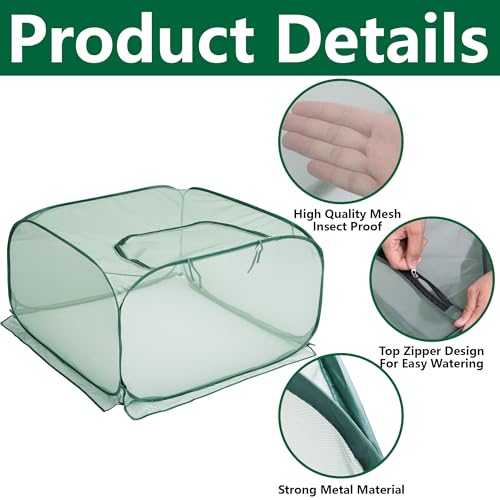 2 Pcs Pop Up Mesh Plant Cover, 35" x 35" x 27.5" Foldable Plant Protector Mesh Plant Enclosure, Garden Net Cage Guard Cover with 8 Ground Stakes for Protecting Plant Vegetable Fruit from Birds Insects - color: 2 Pcs