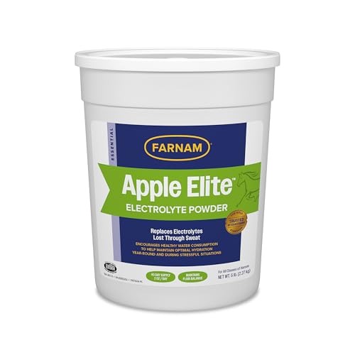 Farnam Apple Elite Horse Electrolytes Powder Supplement, Replaces Vital Minerals, Encourages Hydration, Sugar-Free, Contains Sodium, Potassium, Calcium & Magnesium, Apple Flavored, 5 lb - size: 5 pounds