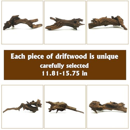 Hamiledyi 5 Pcs Reptile Plants Terrarium Hanging Fake Plant Leaves and Large Driftwood for Reptile Tank 11-16" Natural Bearded Dragon Wood for Ball Python Gecko Lizard Chameleon Iguana