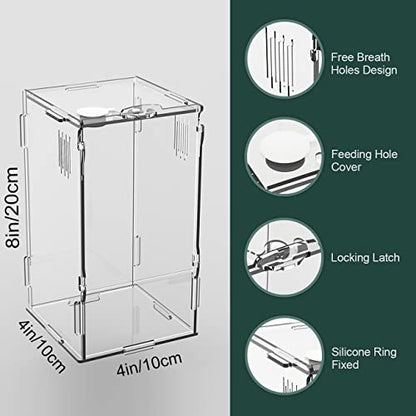 BETAZOOER Acrylic Mini Reptile Tank Habitat Transparent Terrariums with Locking Latch Suitable for Tarantula Isopod Roach Invertebrates (4''x4''x8'') - size: Small
