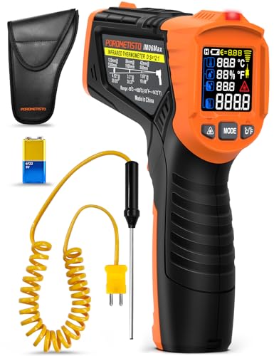 4 in 1 Temperature Gun POROMETISTO 4 Types of Alarm Setting,-58-1472°F Measure Infrared/Ambient Temperature Humidity Infrared Thermometers,Industrial Laser Thermometer Gun with K-Type Probe