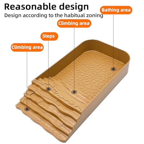 3 PCS Reptile Water Dish with Climbing Ramp Leaf Reptile Water Bowl Amphibians Habitat Yellow Tortoise Food Bowl for Turtle Gecko Bearded Dragon Lizard (Yellowish-Brown) - color: faint yellow