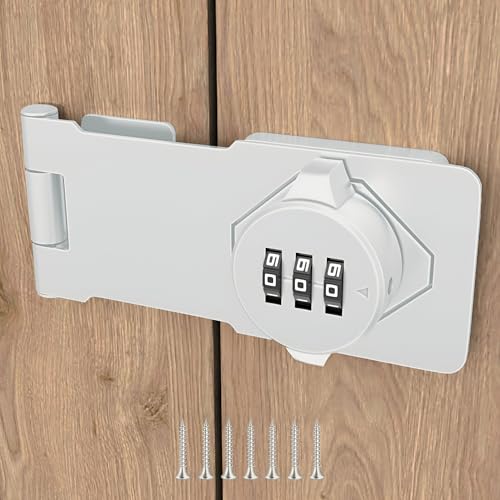 Keyless Combination Lock –3-Digit Combination Lock for Cabinet Doors – Twist Knob Hasp Latch Lock with Password Code – Zinc Alloy Cabinet Door Latch for Kitchen Drawers, Cabinets, Cupboard (White) - color: White