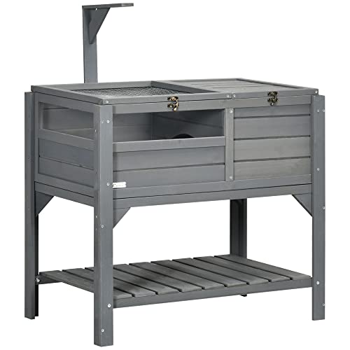 Turtle Habitat Enclosure, Large Wooden Tortoise House for Indoor and Outdoor Use, Reptile Enclosure with Openable Roof & Secure Locking System (Gray+Storage Shelf)