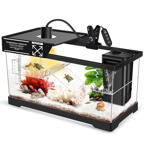 GOZILLA Aquatic Turtle Tank+Lamp+Filter Kit, Upgrade PC Turtle Tank Kit with Adjustable 360°Lamp & Filter,Reptile Habitat Lid,Hanging Platform for Small Reptiles.(19.68× 9.52× 9.44''/Large-Black) - color: LARGE-BLACK