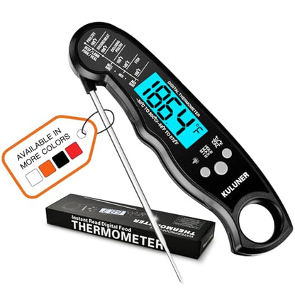 KULUNER Digital Meat Thermometer Instant Read, Waterproof Probe with Backlight & Calibration, Ultra Fast 2-3s Reading, Stainless Steel Kitchen Food Thermometer for Grilling BBQ Cooking Candy - Black - color: Black
