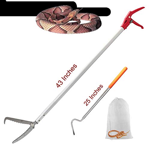Snake Tong Rattle Snake Reptile Catcher Grabber,with Wide Jaw and Comfortable Grip Handle, Handling Tool Equipped with Snake Hook and Bagging,More Professional (43 Inch（110cm）) - style: 43 Inch（110cm）
