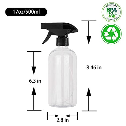 UUJOLY 17 oz Plastic Spray Bottle Trigger Empty Spray Bottles Clear Refillable Container for Water, Essential Oils, Hair, Cleaning Products, Adjustable Head Sprayer and Stream, Clear, 2 Pack - color: Clear + Black, size: 2 Pack/500ml