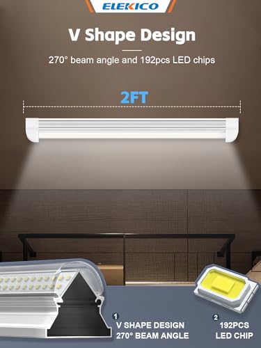 ELEKICO Led Shop Light, Super Bright 40W 5600lm 5000k Shop Light are 5 Times Brighter Than Cabinet Lights, Linkable 2ft Led Lights Fixture for Cabinet Garage Workbench 2-Pack
