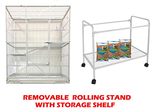 64" X-Large Wrought Iron 4-Levels Chewproof for Ferret Squirrel Chinchilla Sugar Glider Mice Rat Mouse Hamster Home Cage Tight 1/2-Inch Bar Spacing Easy Clean Pull Out Tray Romovable Rolling Stand - color: White Vein, size: 32"L x 19"W x 64"H With 1/2" Sp