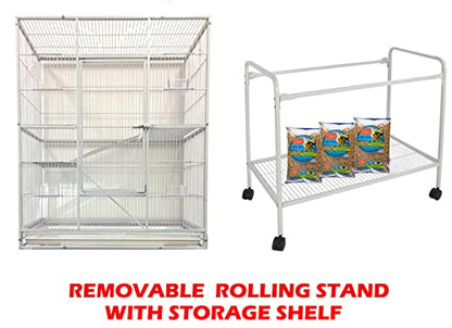 64" X-Large Wrought Iron 4-Levels Chewproof for Ferret Squirrel Chinchilla Sugar Glider Mice Rat Mouse Hamster Home Cage Tight 1/2-Inch Bar Spacing Easy Clean Pull Out Tray Romovable Rolling Stand - color: White Vein, size: 32"L x 19"W x 64"H With 1/2" Sp