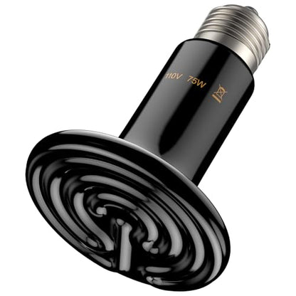 Pawfly 75 W E26 Ceramic Heat Emitter for Reptiles, No Light Emitting Reptile Heat Lamp Bulb, Infrared Ceramics Heat Bulb for Amphibian Chicken Snake Lizard, Ceramic Heat Lamp, Pet Brooder Coop Heater - size: For 10-30 Gallon Terrarium