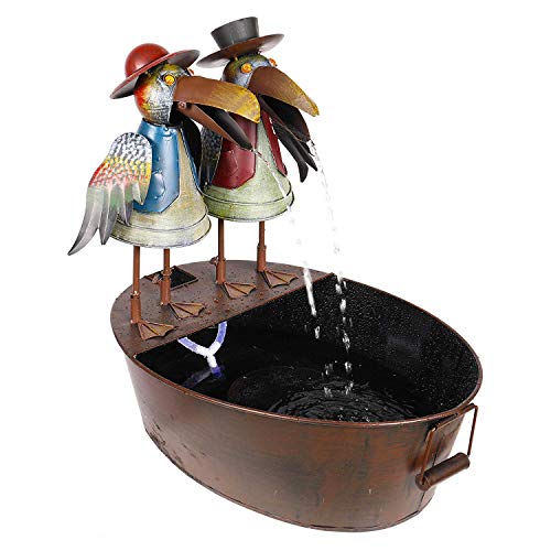 Alpine Corporation 20" Outdoor Tabletop Vintage Rustic Metal Crow Birds, Brown - Charming Waterfall Fountain – Whimsical Garden Decoration - Durable Design for Patio, Yard, Deck - style: Metal Crow Birds Fountain