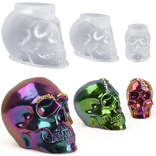 Actvty Skull Resin Mold, Set of Large, Medium, Small Silicone Skull Head Molds, 3D Silicone Molds for Resin, Clay, Soap, Candle Wax Casting, Halloween Home Decoration