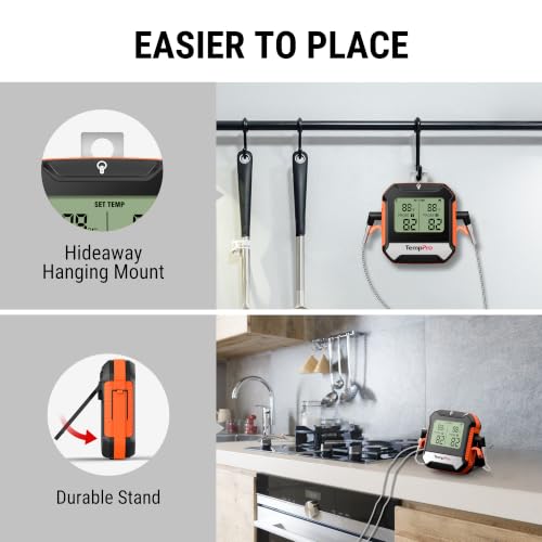 TempPro 450 ft Bluetooth Meat Thermometer with 2 Probes, Meat Thermometer Digital Wireless for BBQ Oven, Smoker Thermometer for Cooking Chicken Steaks Poultry (Previously ThermoPro) - color: Orange