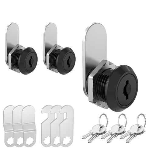 3 Pack Cabinet Locks with Key, Cam Lock 5/8" Mailbox Lock Keyed Alike, Locks with Keys for Cabinets, Secure Drawer Mailbox Toolbox RV Storage Door, Zinc Alloy - size: 3 Pack 5/8 Inch Black