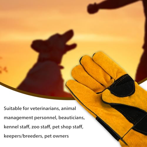 17.32inch Animal Handling Gloves, Animal Control Gloves Bite Resistant Snake Proof Cowhide Reinforced Leather Protection Dog Training Glove for Cats Scratch Reptiles Birds Falcon Grabbing - color: Yellow（17.32"）