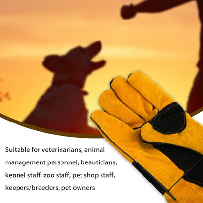 17.32inch Animal Handling Gloves, Animal Control Gloves Bite Resistant Snake Proof Cowhide Reinforced Leather Protection Dog Training Glove for Cats Scratch Reptiles Birds Falcon Grabbing - color: Yellow（17.32"）