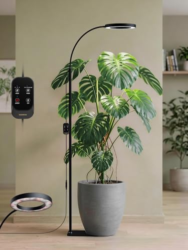 GLOWRIUM Grow Lights for Indoor Plants, Full Spectrum LED Grow Light Floor Lamp with Stand Adjustable Height and Angle, Black Plant Light with 3/9/12H Grow Light Timer (Black, 20W) - color: Black, size: 20W