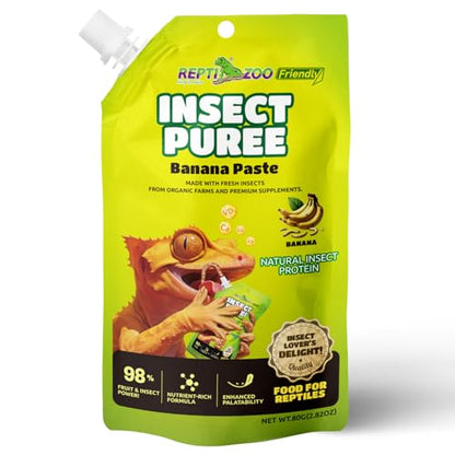Crested Gecko Food Insect Puree, Banana Paste Reptile Food Made with Fresh Insects Gecko Food Complete Diet 2.82oz