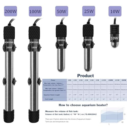 YOFOTHS Adjustable Mini Aquarium Heater 0.5/1/2/3 Gallon Submersible Small Fish Tank Heater 10W/20W/30W Digital Display Thermostat External Temperature Controller(20W) - size: 20W