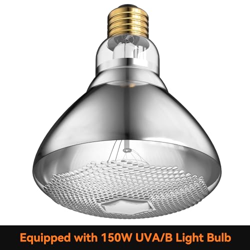 Reptile Heat Lamp,7inch Deep Dome Reptile Light Fixture with 3/6/12 Timer,Infrared Reptile Heat Lamp Max 150W Blub, for Turtle Bearded Dragon Lizards Snake, 1PCS 150W Bulb Included