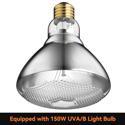 Reptile Heat Lamp,7inch Deep Dome Reptile Light Fixture with 3/6/12 Timer,Infrared Reptile Heat Lamp Max 150W Blub, for Turtle Bearded Dragon Lizards Snake, 1PCS 150W Bulb Included