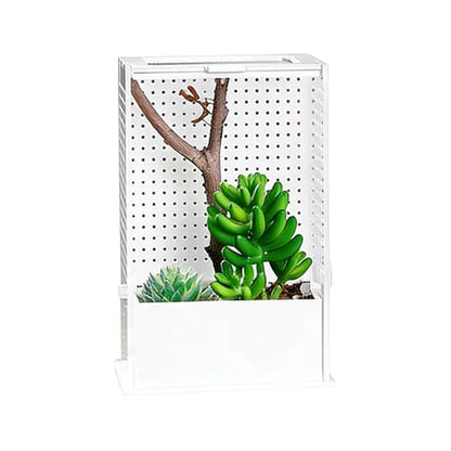 Clear Terrarium, Mantis Habitat Tank, Reptile Cage with Easy Viewing Design, Enclosure with Removable Lid, Acrylic Cage Ventilation Slots, Nesting Habitat for Breeding and Feeding - size: Large