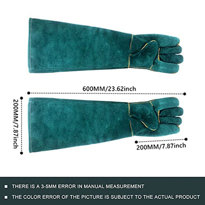 23inch Animal Handling Gloves, Animal Control Gloves Bite Resistant Snake Proof Cowhide Reinforced Leather Protection Dog Training Glove for Cats Scratch Reptiles Birds Falcon Grabbing - color: Green（23.62"）