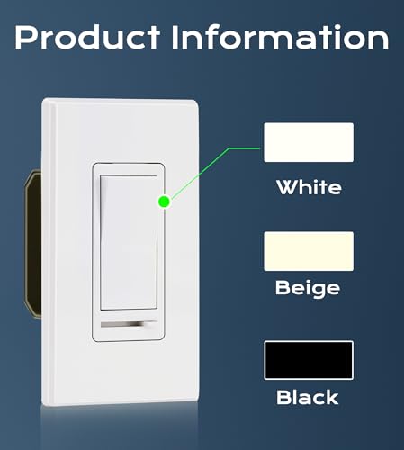 [10 Pack] Cloudy Bay 3-Way/Single Pole Dimmer Electrical Light Switch for 150W LED/CFL, 600W Incandescent/Halogen,Wall Plate Included,Pack of 10 - size: 10-Pack | Ivory